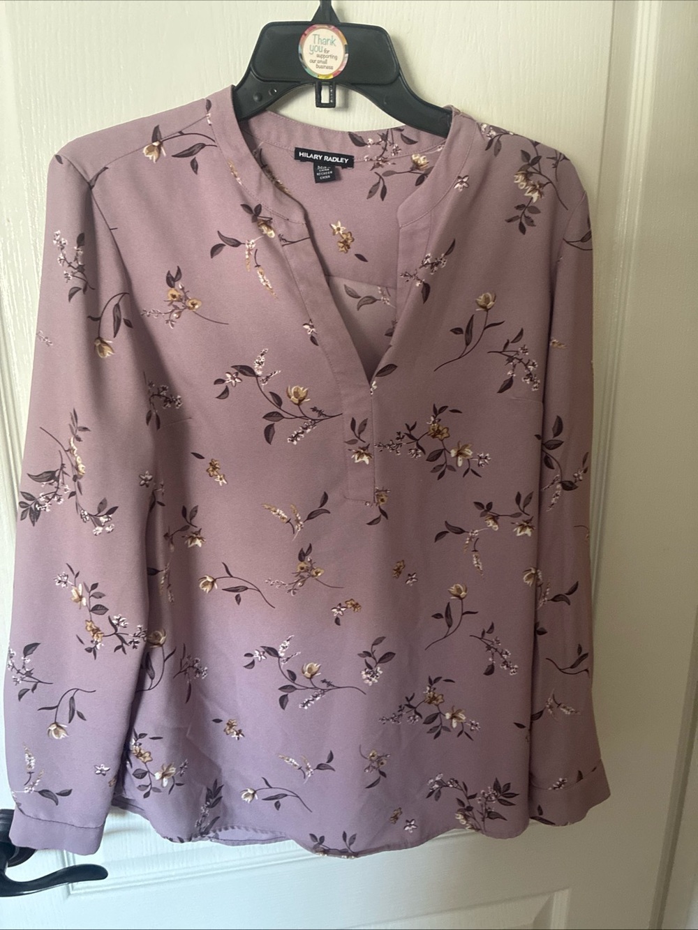 Hilary Radley Mauve Floral Split-Neck Blouse NWOT